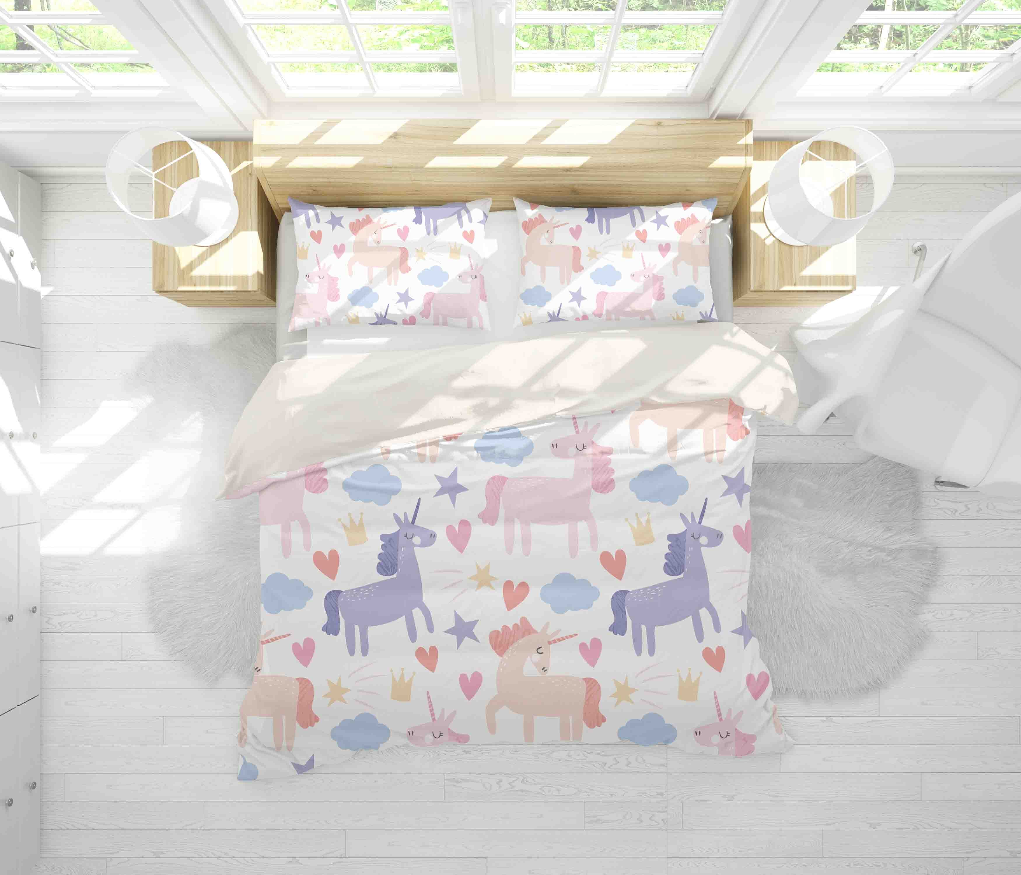 3D Cartoon Heart Cloud Unicorn Animal Quilt Cover Set Bedding Set Duvet Cover Pillowcases Lxl