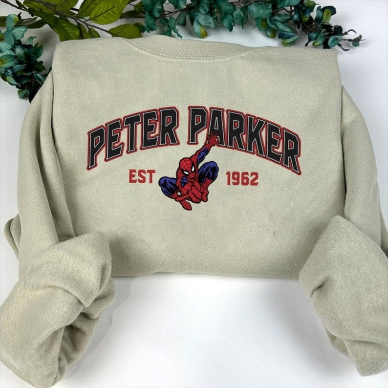 Superhero Spiderman Sweatshirt, Peter Parker Embroidered Crewneck Sweatshirt Embroidered T-Shirt Sweatshirt Hoodie