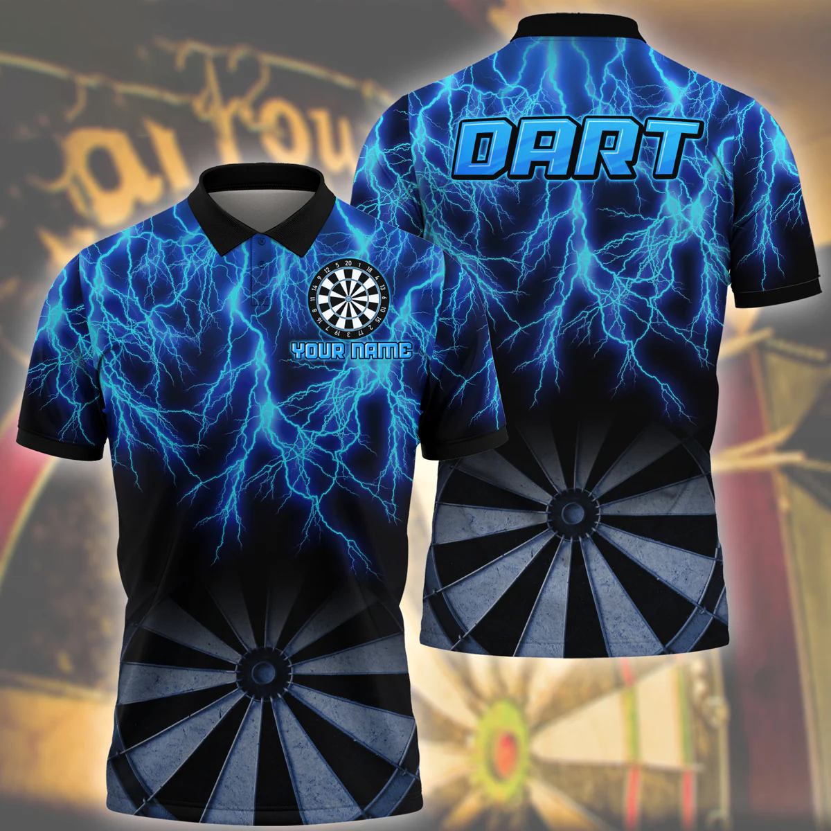 Custom Name Thunder Blue Dart Polo Shirt, Gift For Dart Player, Dart Shirt