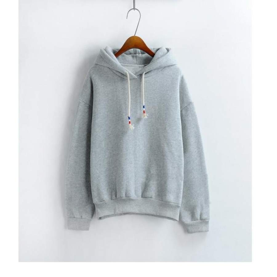 Womens Hooded Sweatshirt New Candy Color Grey Long Sleeved Thick Casual All-match Solid Leisure Hoodie Loose Top