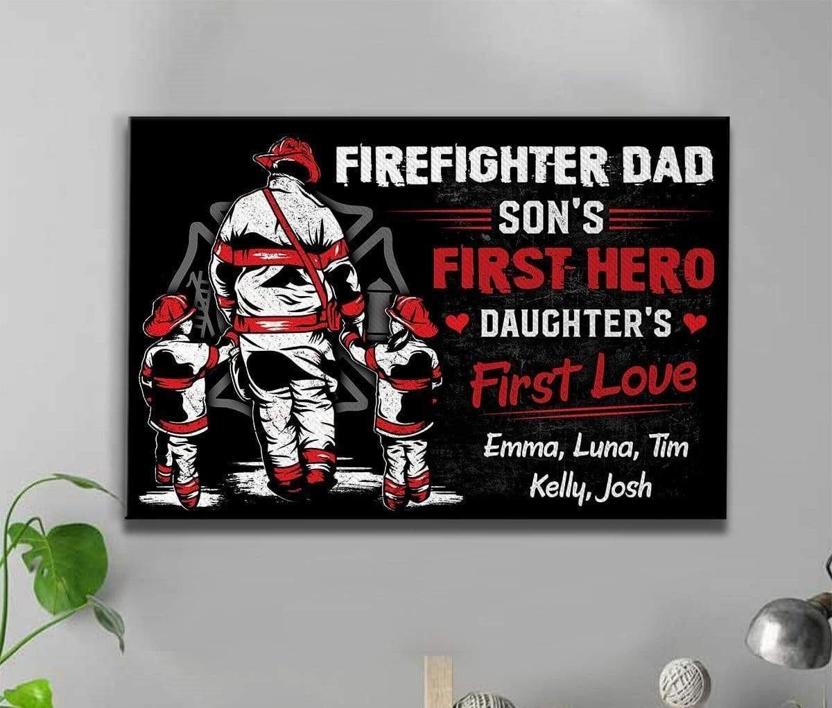 [Personalized Name] Firefighter Dad Kids Name – Gift For Home Decor, Gift For Father’S Day – Canvas Print