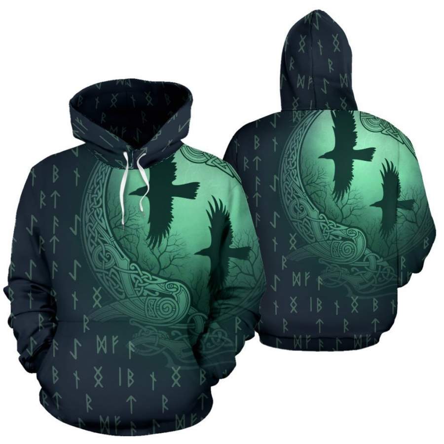 Viking Hoodie Raven And Odin’S Eye Green