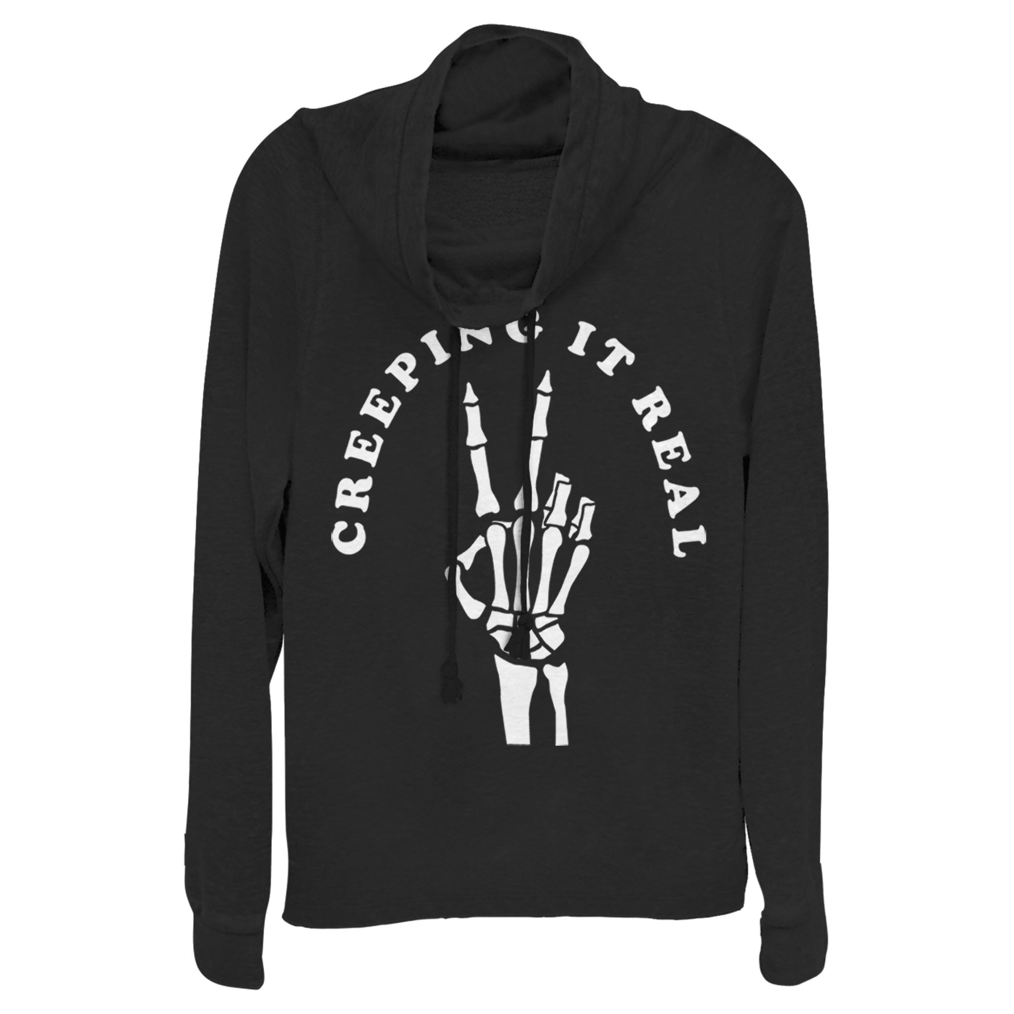 Chin Up Junior’S Halloween Creepin’ Real Skeleton  Cowl Neck Sweatshirt