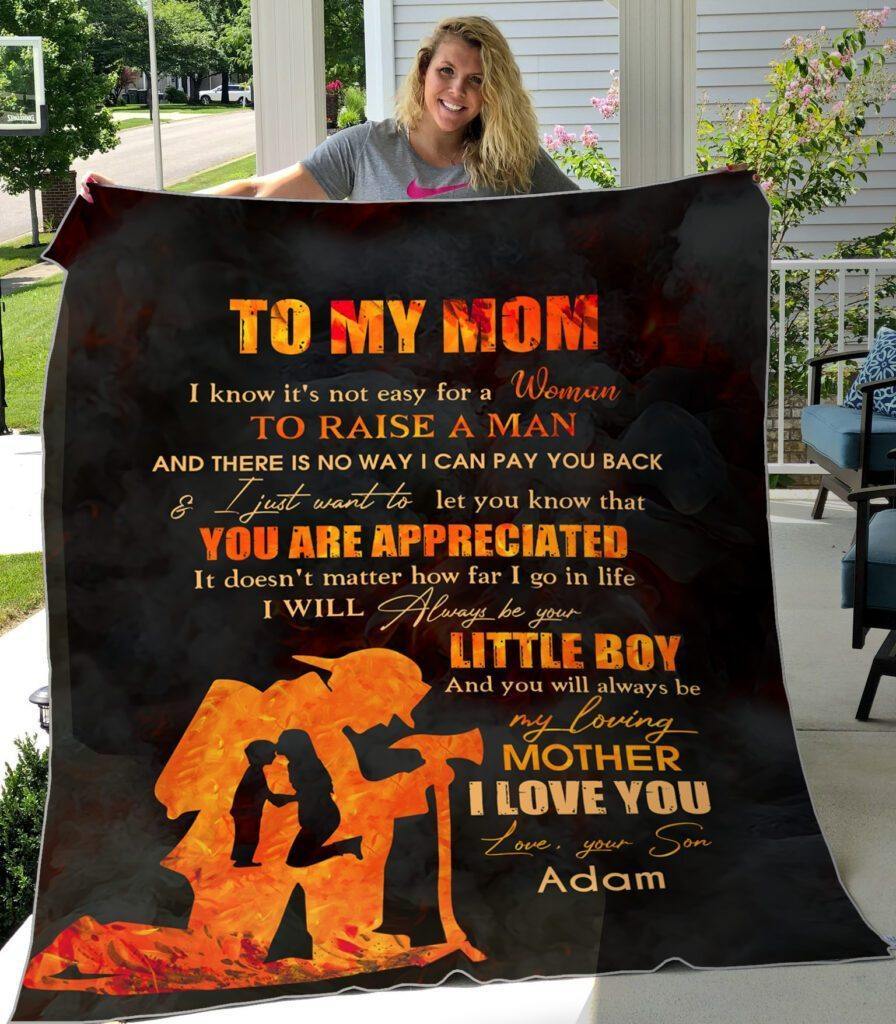 [Personalized Name] Firefighter From Son To My Mom – Gift For Mother’S Day, Unique Gifts Home Decor Gift For Family – Sherpa Blanket Fleece Blanket