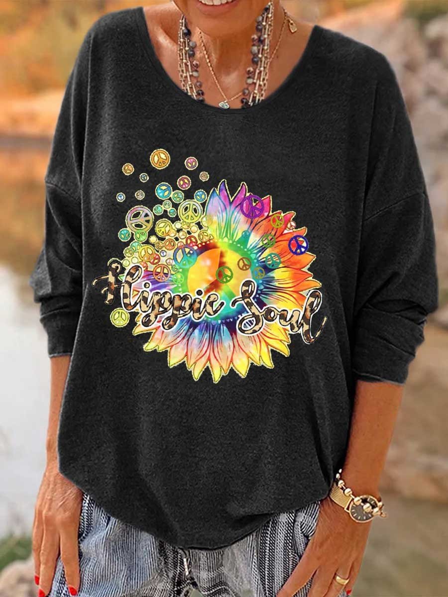 Women’S Hippie Soul Printed Long Sleeve T-Shirt