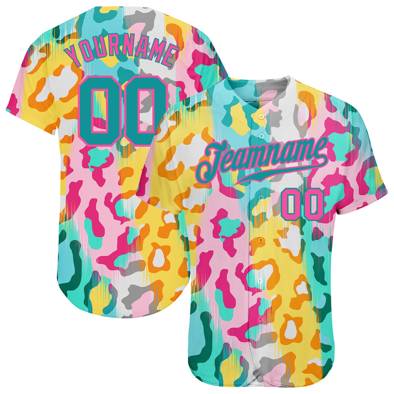 Custom White Aqua-Pink 3D Pattern Design Leopard Authentic Baseball Jersey