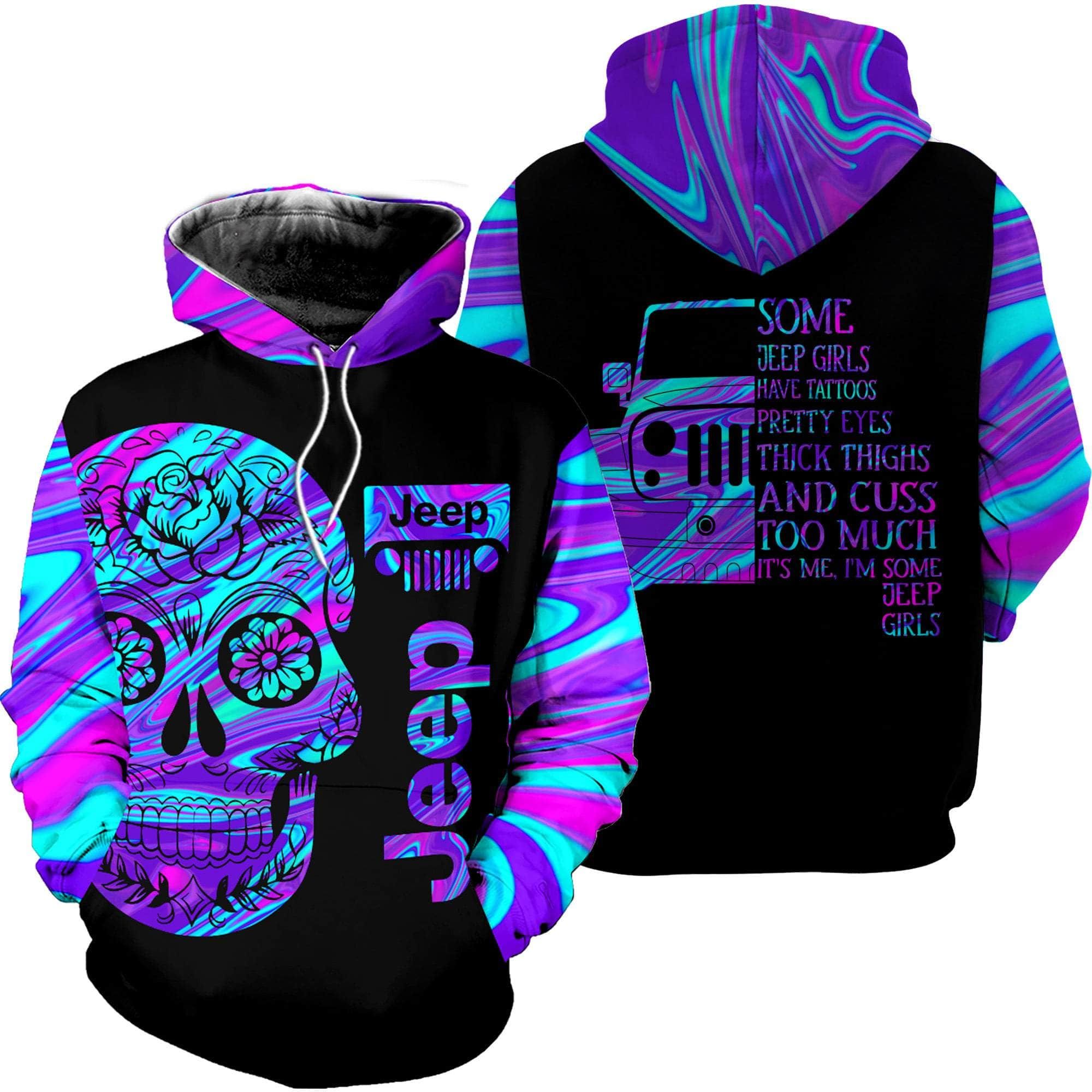 Holographic Skull Jp Girl Have Tattoos Pretty Eyes Hoodie 3D All Over Print