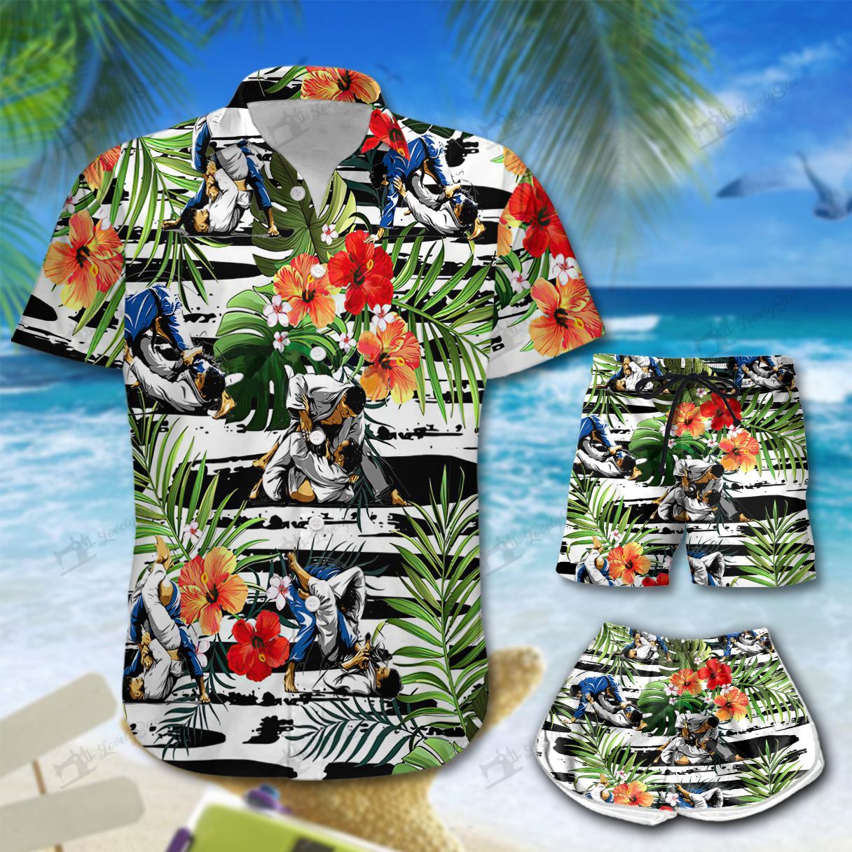 Jiu Fighting Hibiscus Hawaiian Shirt Shorts Ha47610