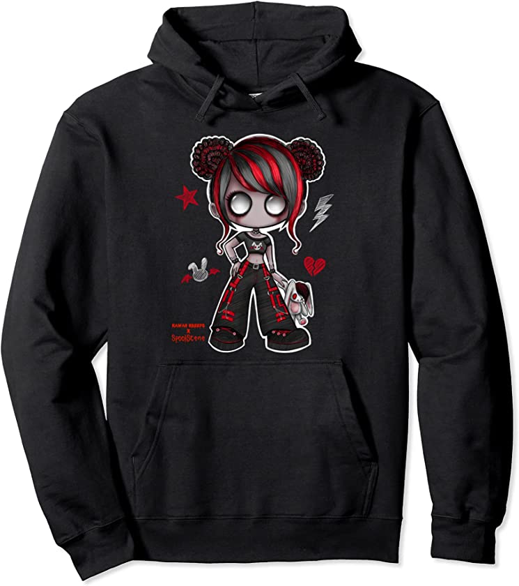 Spookscene Emo Girl Drawing Emo Bunny Doodle Mall Goth Red Pullover Hoodie