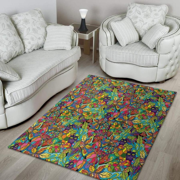 Psychedelic Jungle Forest Floral Area Rug