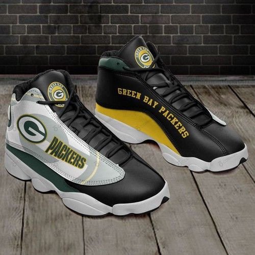 Green Bay Packers Logo Black Yellow Green Air Jordan 13 Printing Shoes Sneaker