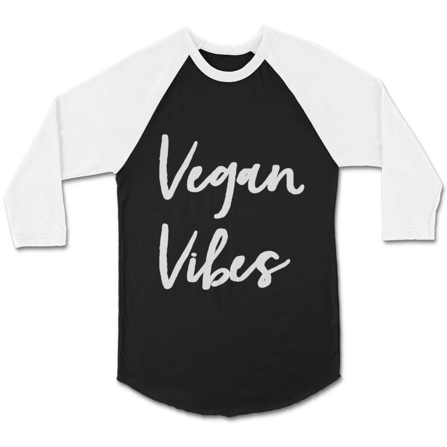 Vegan Vibes Hippie Plant Based Diet Animal Right Activist Vegetarian CPY Unisex 3/4 Sleeve Baseball Tee T-Shirt