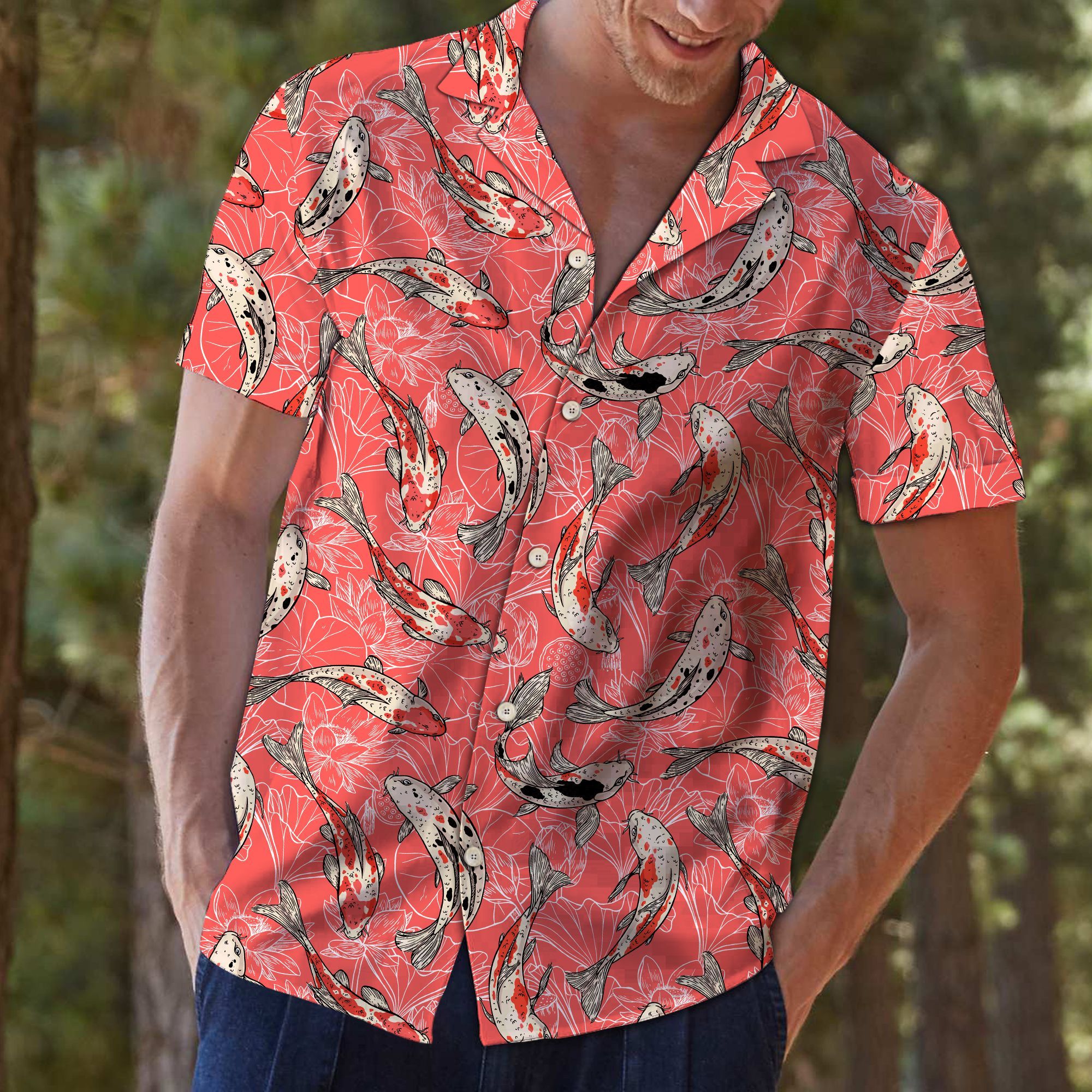 Koi Fish Flower Hawaiian Shirt For Men, Hawaiian Shirt For Women, Aloha Shirt, Hawaii Shirt