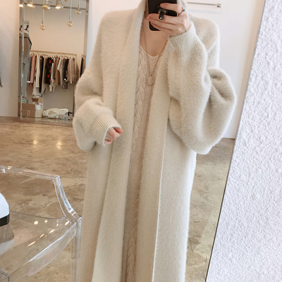 Chic Mink Cashmere Long Coat Women Winter Full-sleeve Oversized Cardigan Dress Woman Keep Warm Winter Woman’s Clothing Korea alx