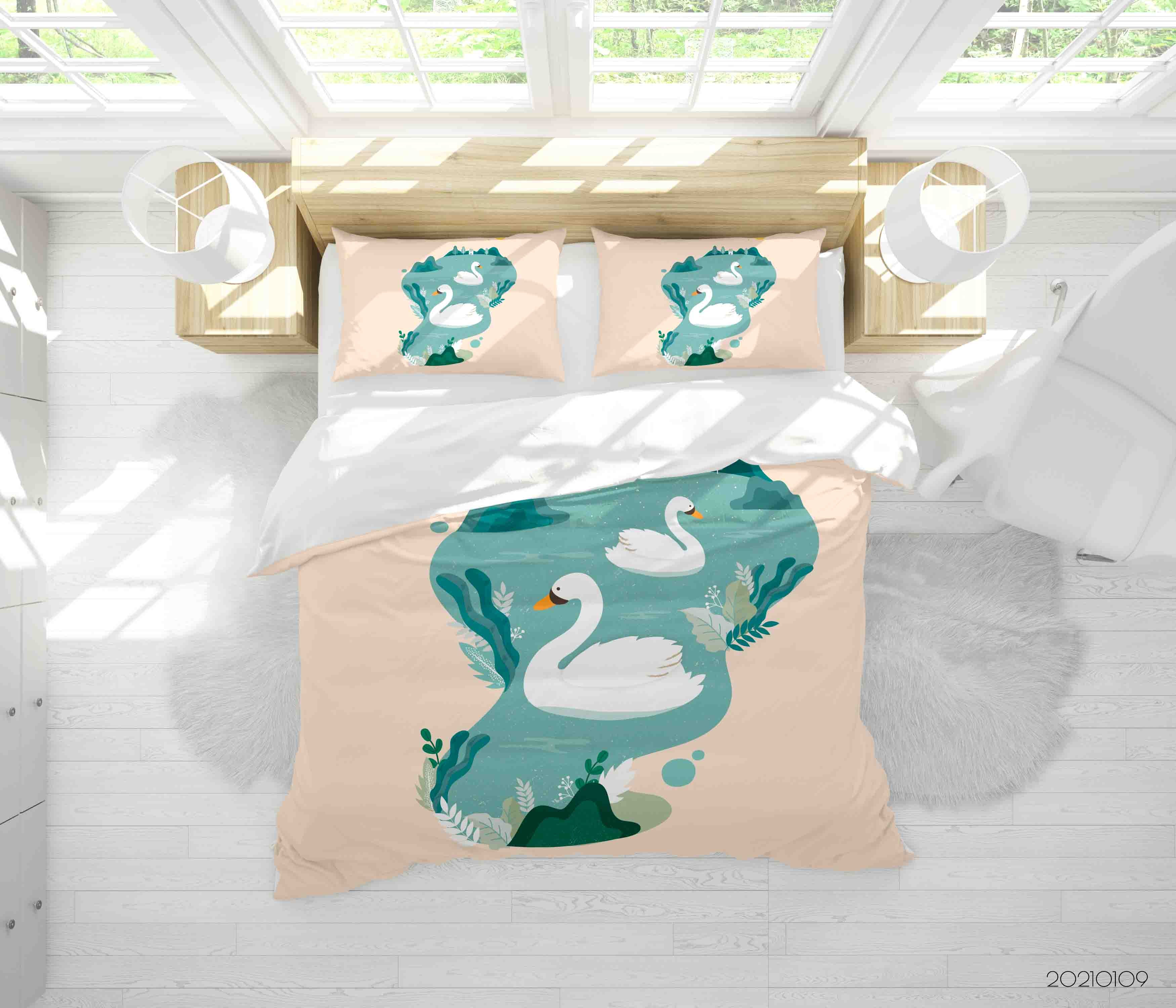 3D Pond Animal White Goose Quilt Cover Set Bedding Set Duvet Cover Pillowcases 3 Lqh