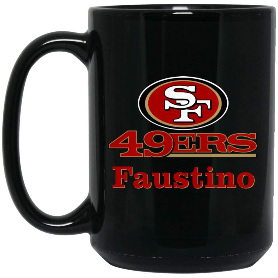 Custom Personalized San Francisco 49ers Logo & Text Faustino BM15OZ 15 oz. Black Mug