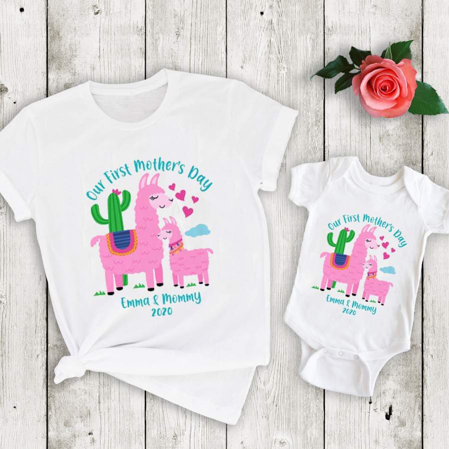 G2 Personalized Our First Mothers Day Llama Shirts – Mom And Baby Shirt Gsge