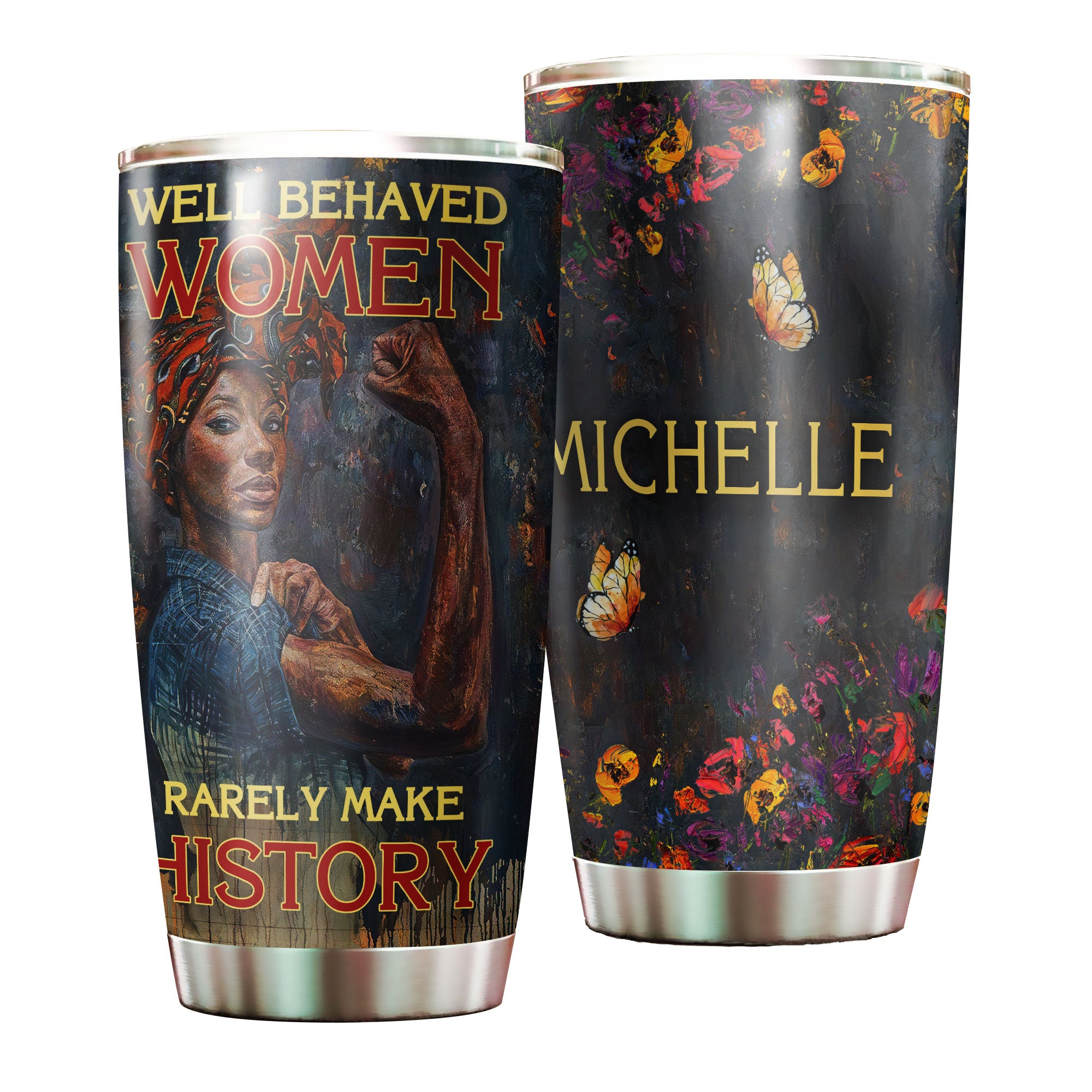 Personalized Black Woman History Stainless Steel Tumbler – Double-Walled Insulation Vacumm Flask – Gift For Black Queen, International Women’S Day, Hippie Girls