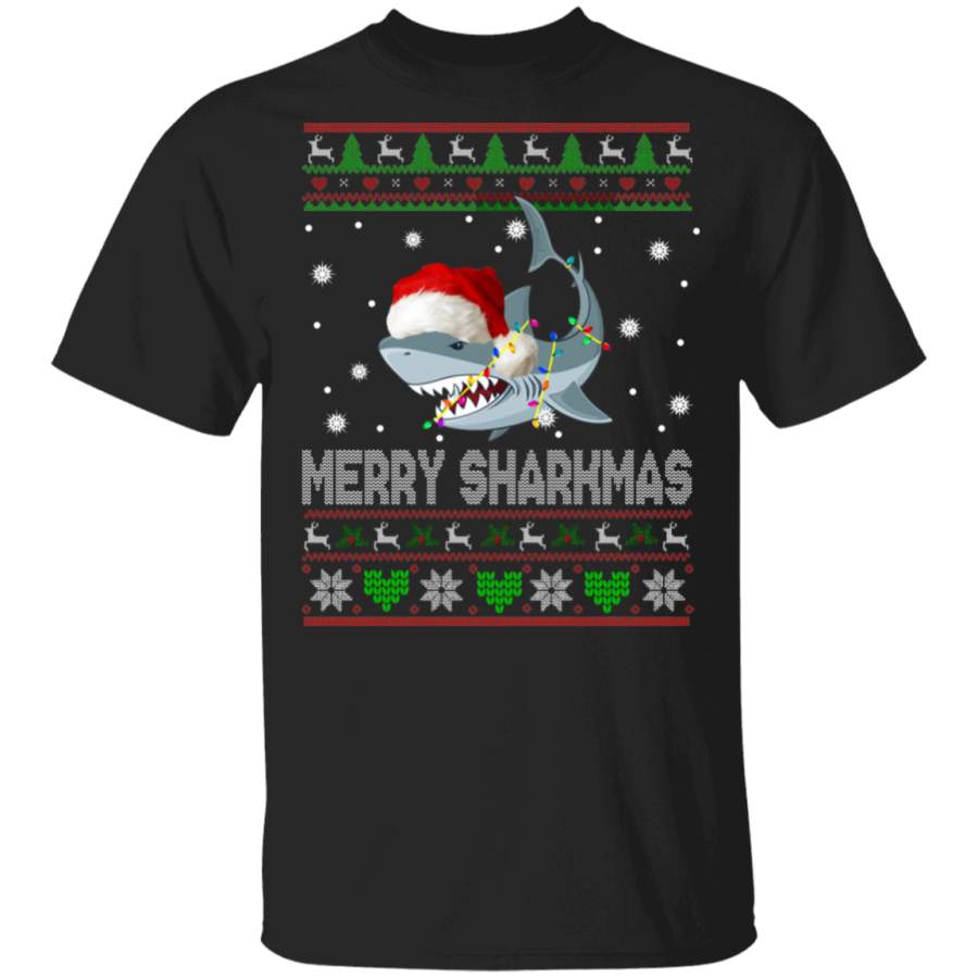 Christmas Shark Shirt Merry Sharkmas Ugly Funny Christmas Sweater Santa Shark Lover Gifts T-Shirt