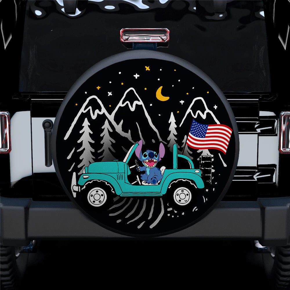 Stitch American Flag Ride Jeep Starry Night Blue Sea Car Spare Tire Covers Gift For Campers