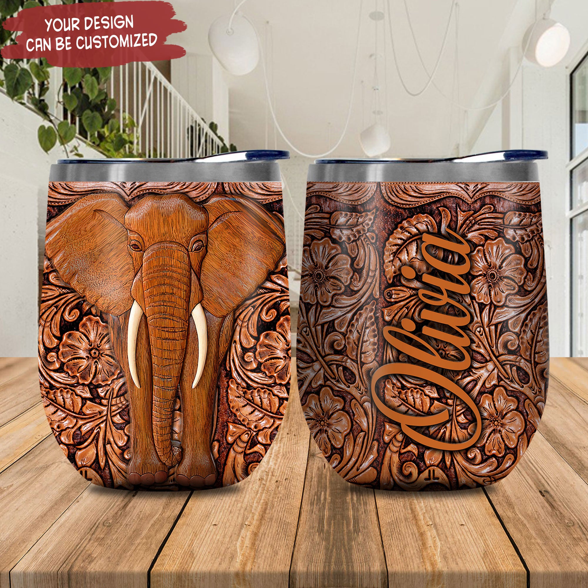 Personalized Wooden Style Elephant Kd2 Hnl0901011Z Stainless Steel Wine Tumbler – Personalized Wine Tumbler