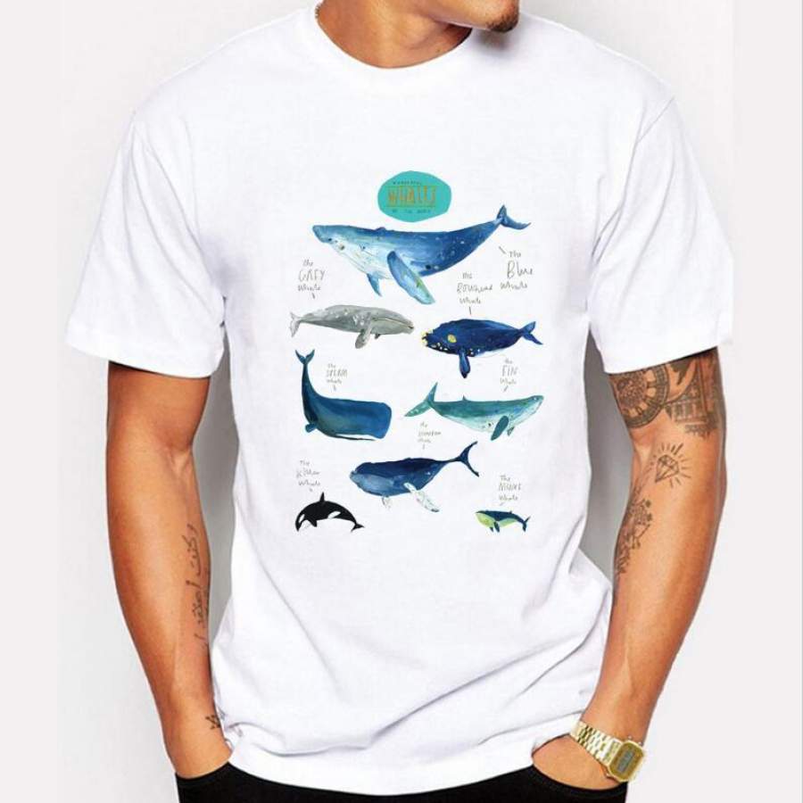 2017 Fashion Shark Print Mens T-shirts Original Whale Design T-shirts Men High Quality Casual Short Sleeve Hipster Tops Tshirt