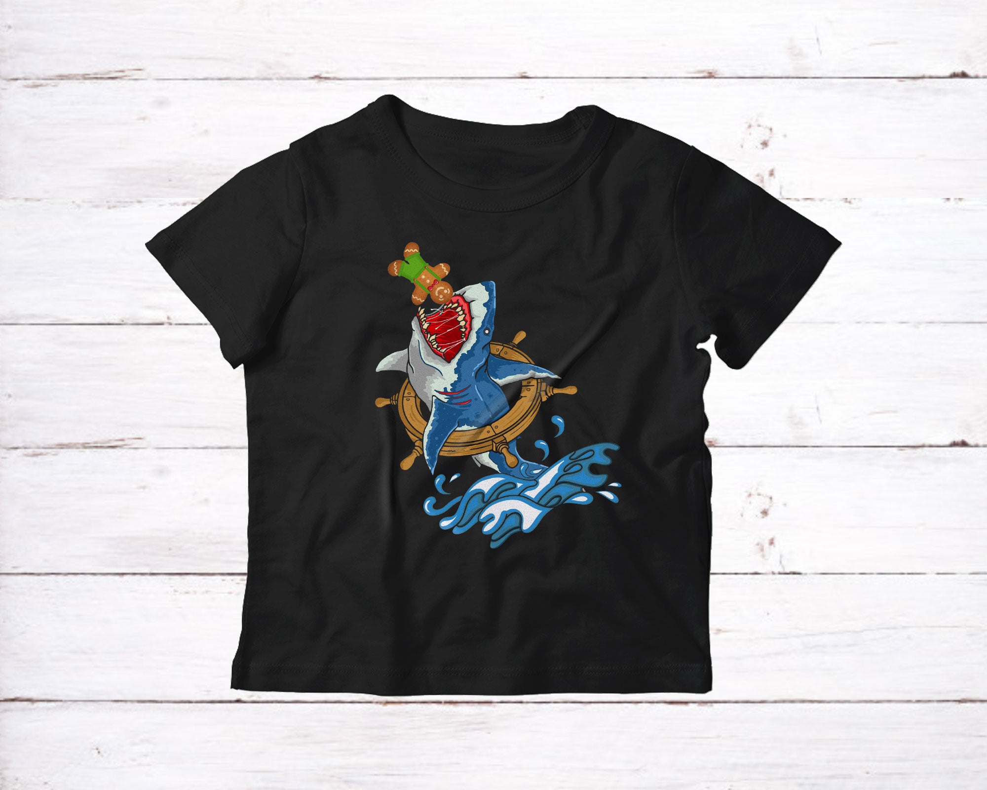 Shark Eating Cookie Funny Christmas Kids Boys Cookie Shark Lovers Gifts T-Shirt