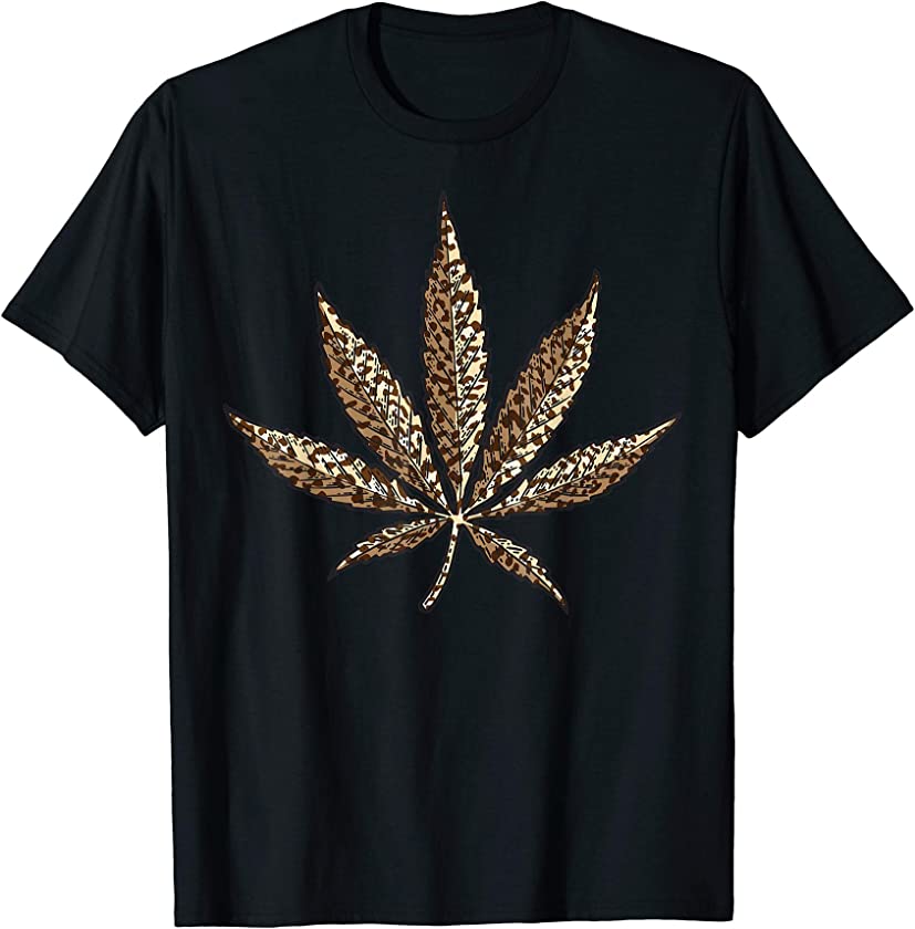 Cool Leopard Print Marijuana Leaf | Funny Animal Skin Gift T-Shirt