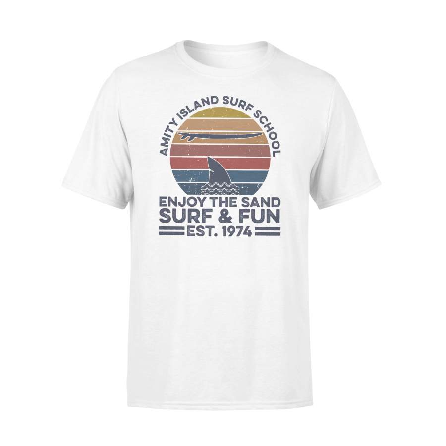 Amity Island Surf School E.njoy The Sand Surf And Fun Vintage Retro T-shirt