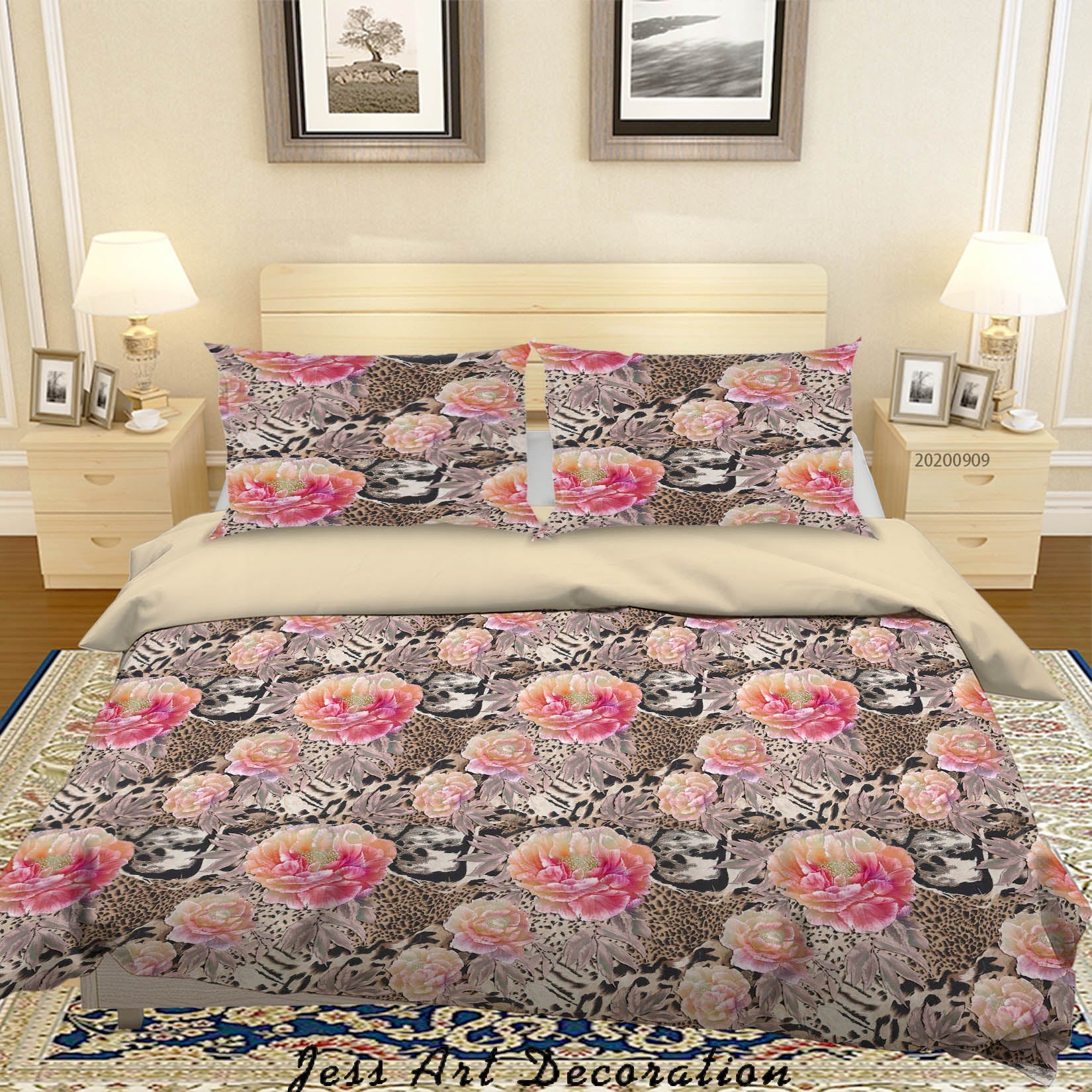 3D Wild Animal Pink Peonies Pattern Quilt Cover Set Bedding Set Duvet Cover Pillowcases Wj 1991