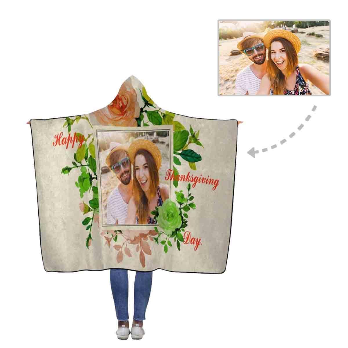 Custom Photo Thanksgiving Day Flannel Hooded Blanket