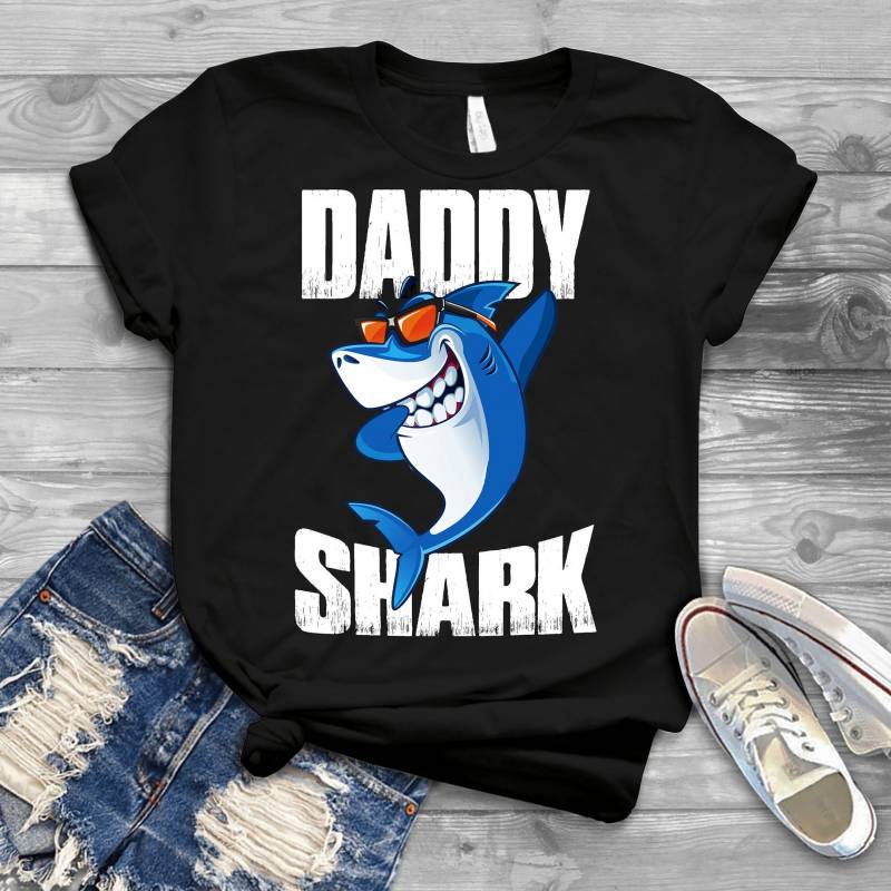 Crushtee Daddy Shark Cool Father’s Day Shirts Men, Birthday T Shirts, Summer Tops, Beach T Shirts Long Sleeve Hoodie