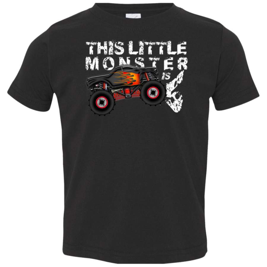 Kids Birthday Boy 5 This Little Monster Is 5 Monster Truck Tee 3321 Rabbit Skins Toddler Jersey T-Shirt