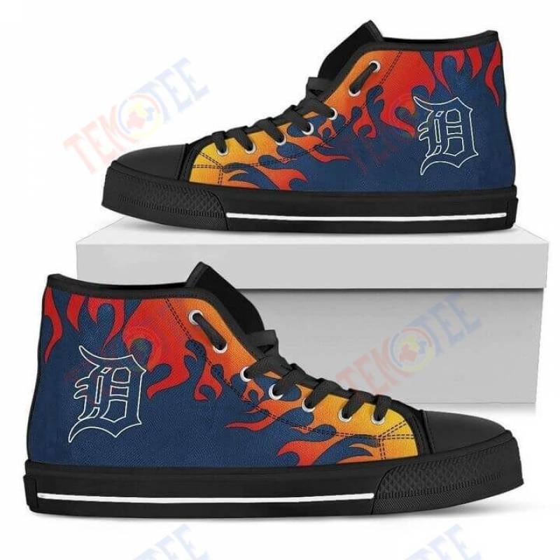 Mens Womens Fire Burning Fierce Strong Logo Detroit Tigers High Top Shoes TMT100