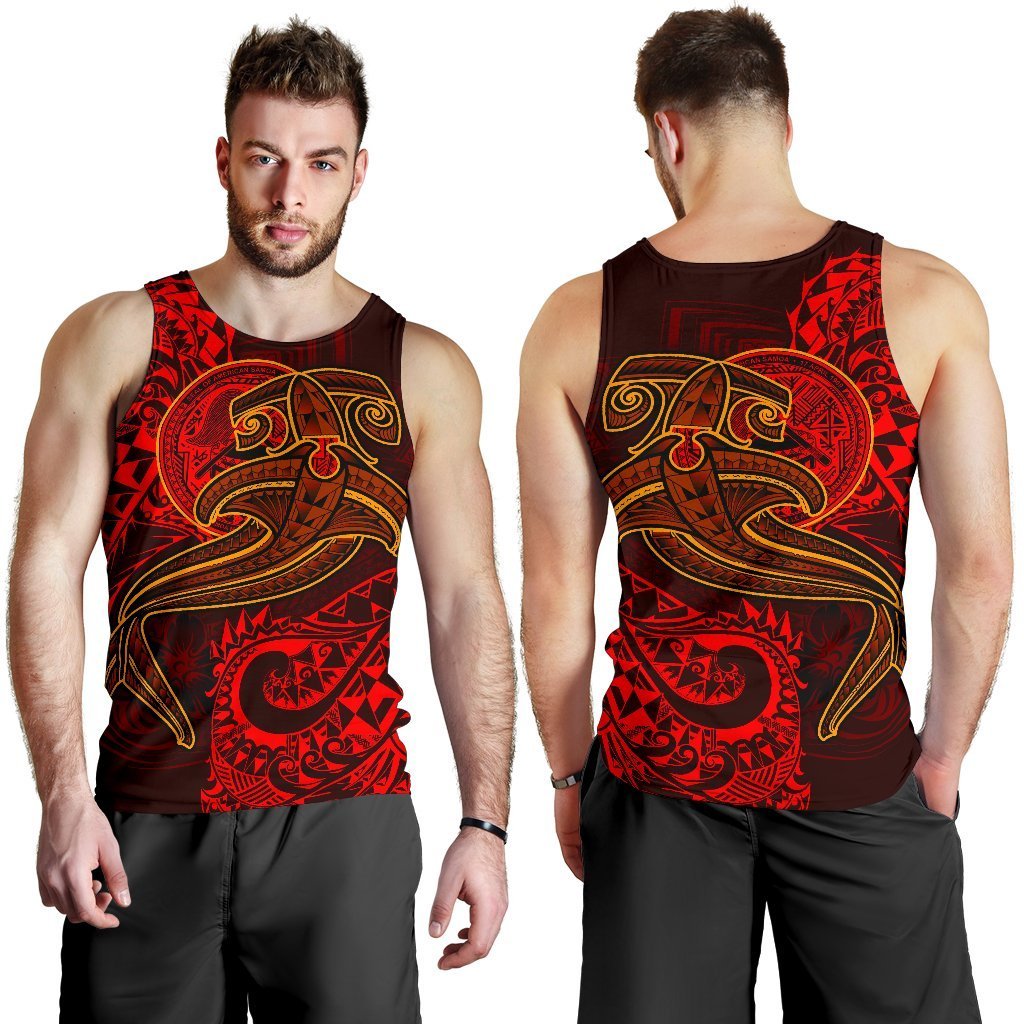 American Samoa Men’S Tank Top – Red Shark Polynesian Tattoo