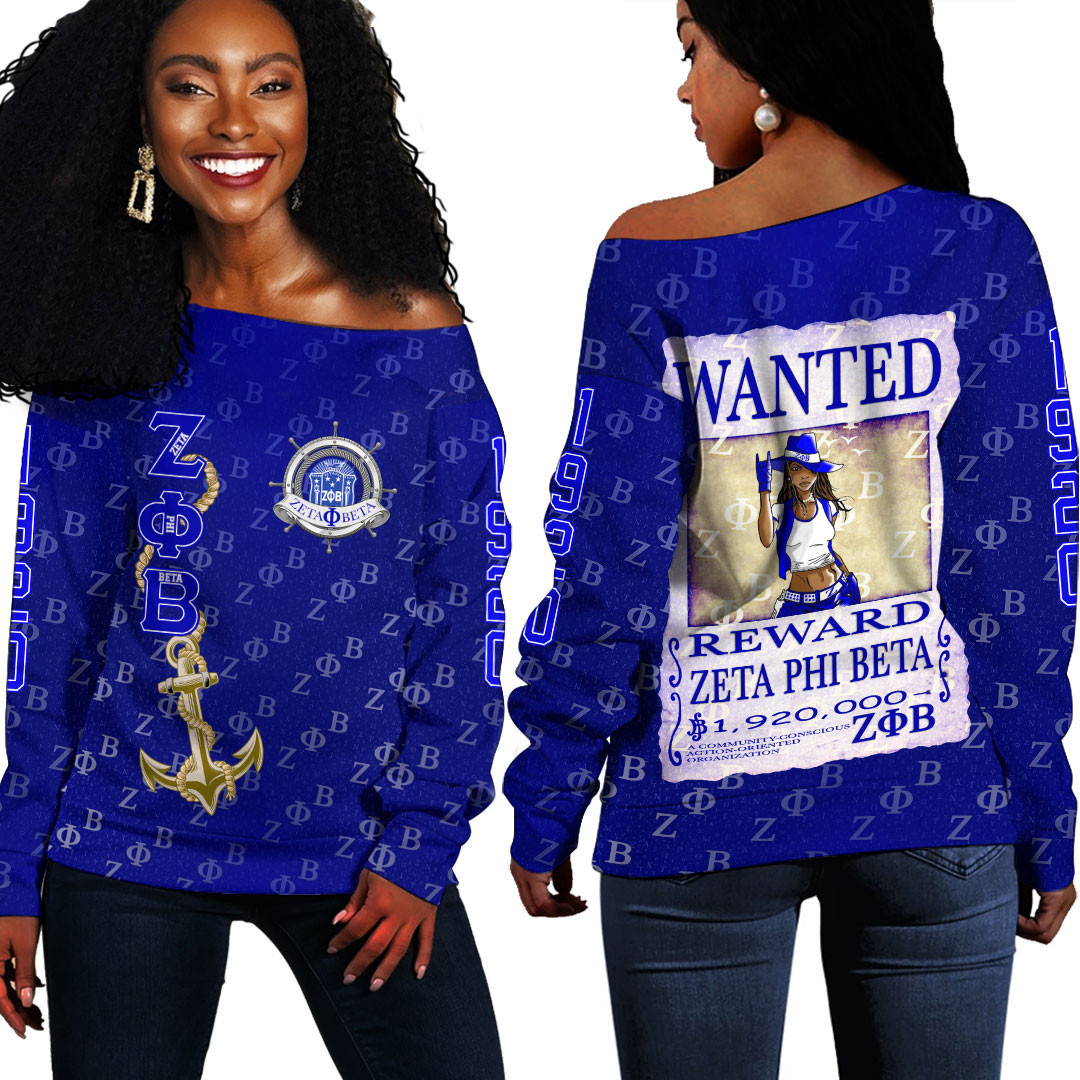 Africazone Clothing – Zeta Phi Beta Wanted Off Shoulder Sweaters A35