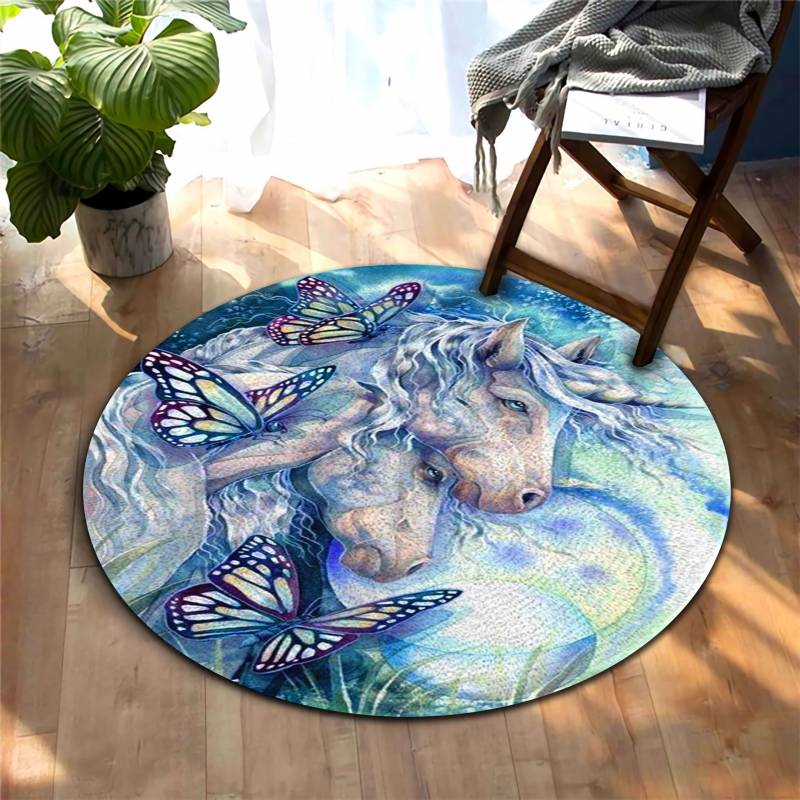 Horse And Butterfly HTA12 NTA020398 Round Rug