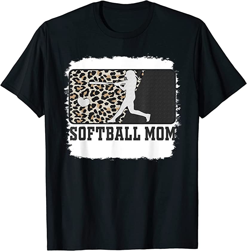 Softball Mom Funny Mom Life Leopard Bleached T-Shirt