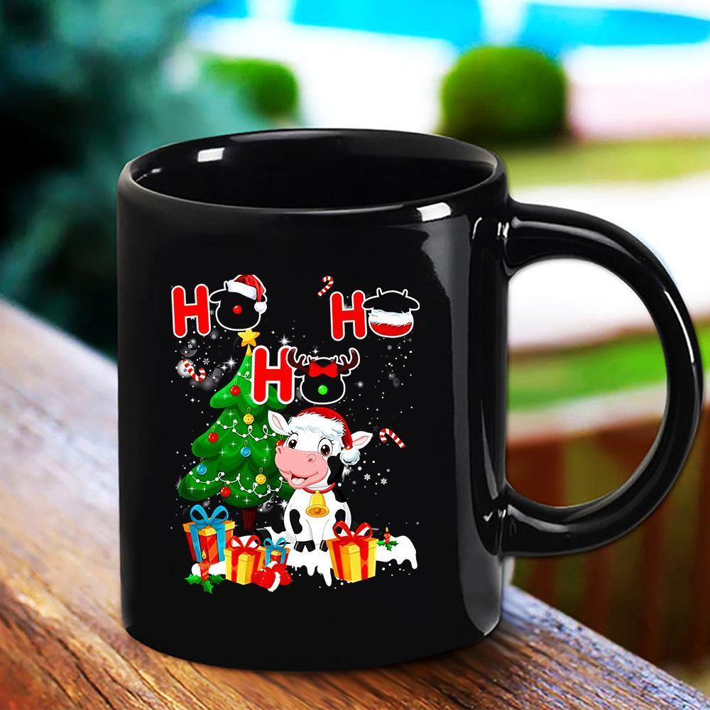 Cows Ho Ho Ho Christmas Great Gift Xmas Tree Candy Cane Gifts Merry Christmas Lovers Black Mug