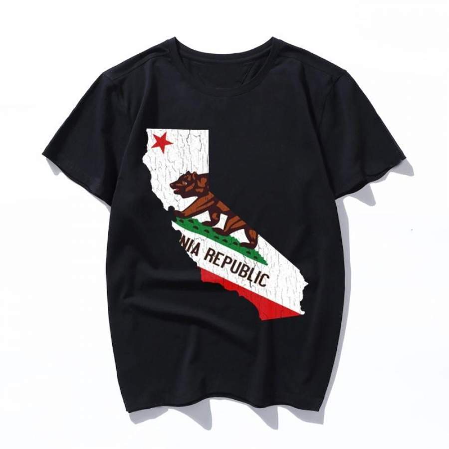 California State Bear Flag Vintage Distressed Look Female T-Shirt Summer Short Sleeve Letter Inscription Print Casual T-Shirts