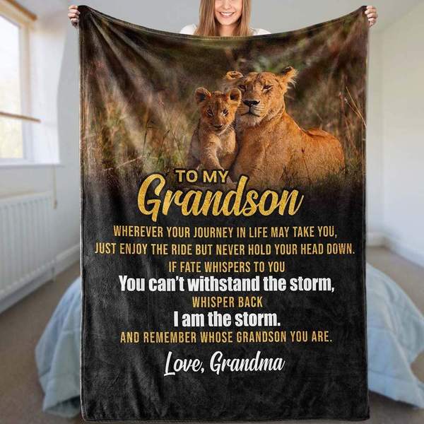 To My Grandson You Cant Withstand The Storm Lion Multicolor Gift For Grandson From Grandma Fleece Sherpa Blanket