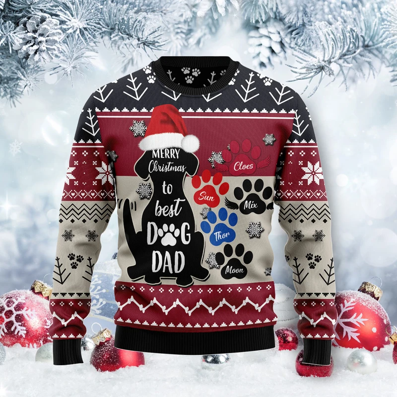 To Best Dog Dad Ugly Christmas Sweater | For Men & Women | Adult | Us1176