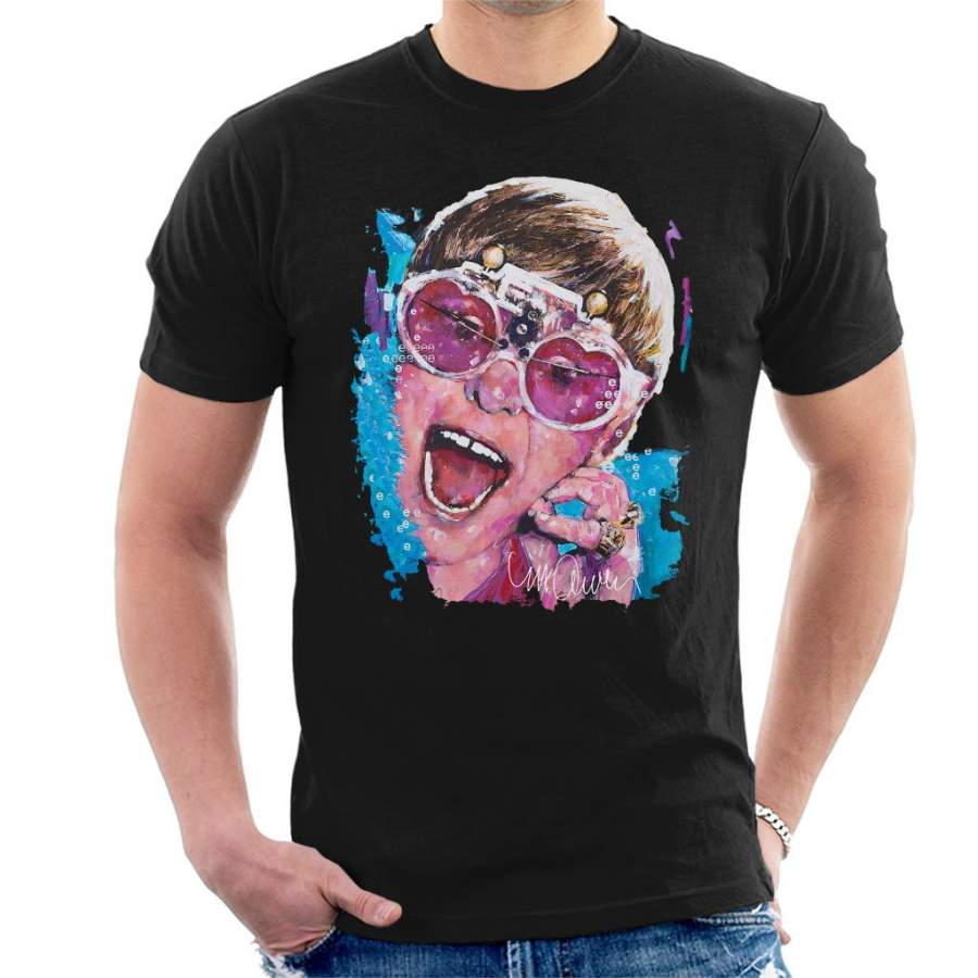 Sidney Maurer Original Portrait Of Elton John Pink Glasses Men’s T-Shirt