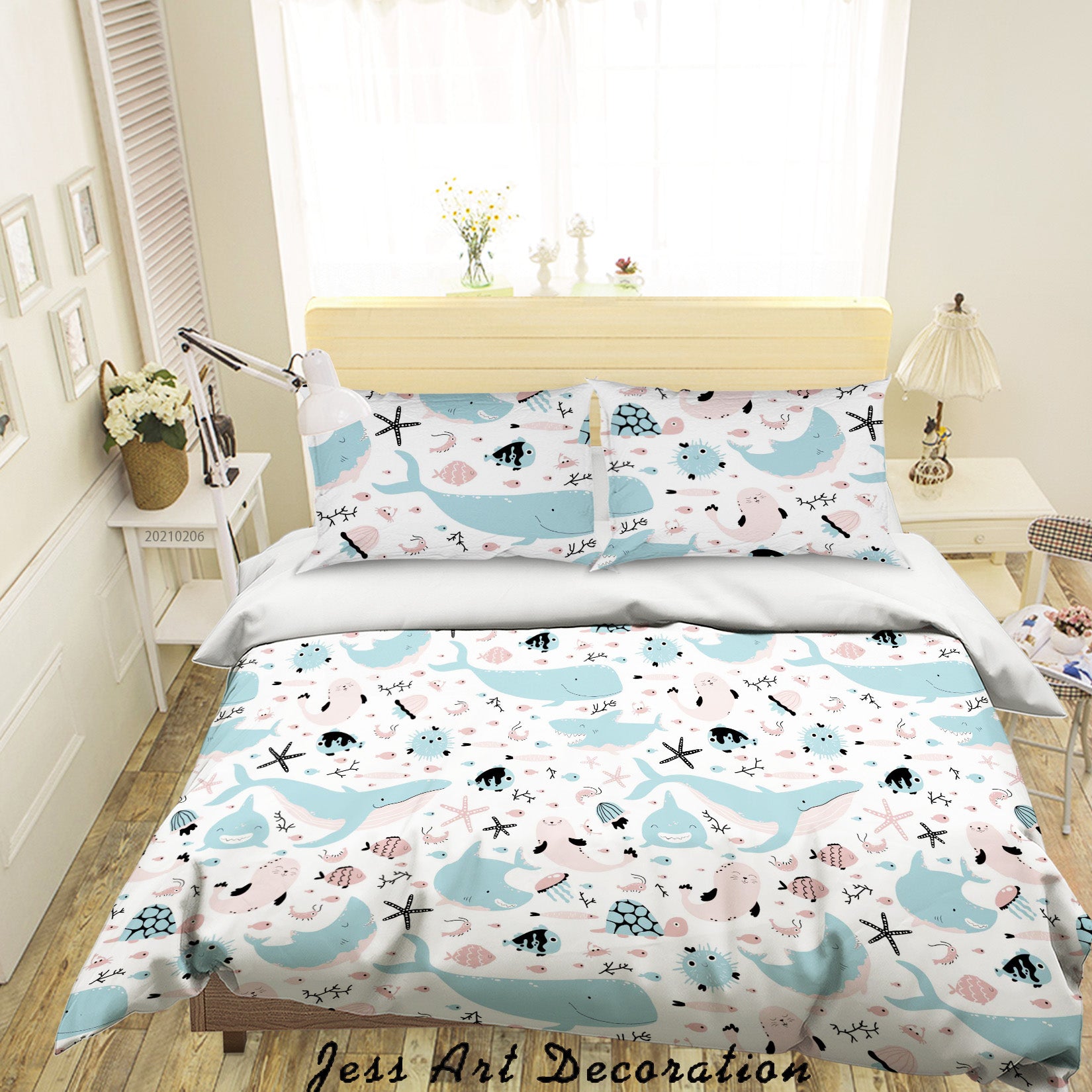 3D Watercolor Ocean Whale Quilt Cover Set Bedding Set Duvet Cover Pillowcases 193