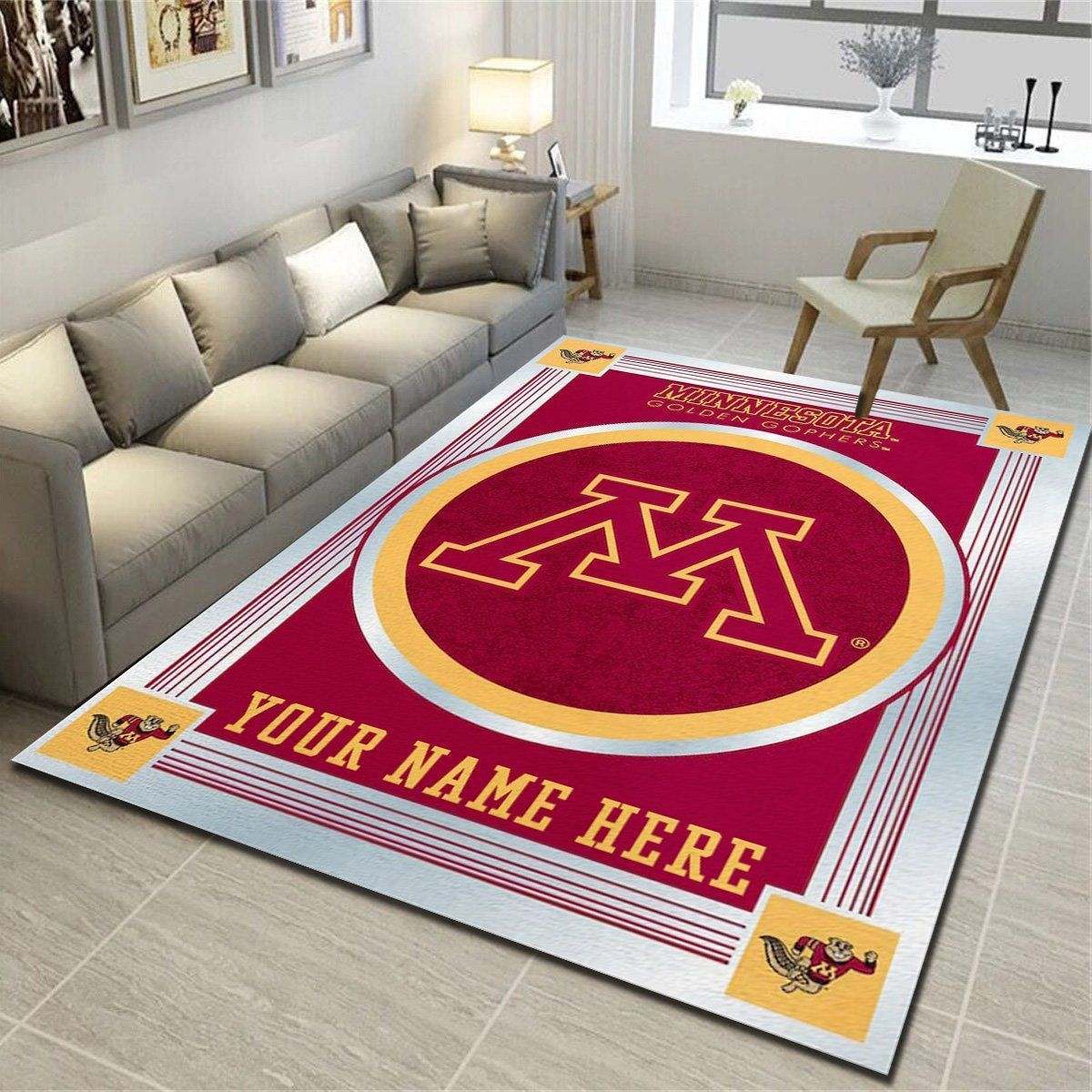 Minnesota Golden Gophers Personalized Area Rugs, Team Living Room Carpet, Customized Floor Mat