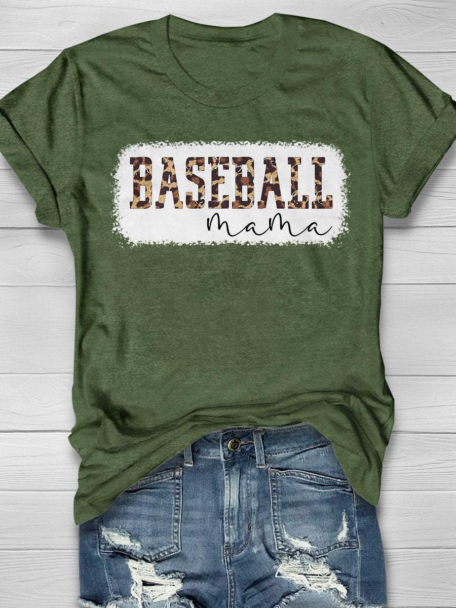 Leopard Baseball Mama Print Short Sleeve T-Shirt