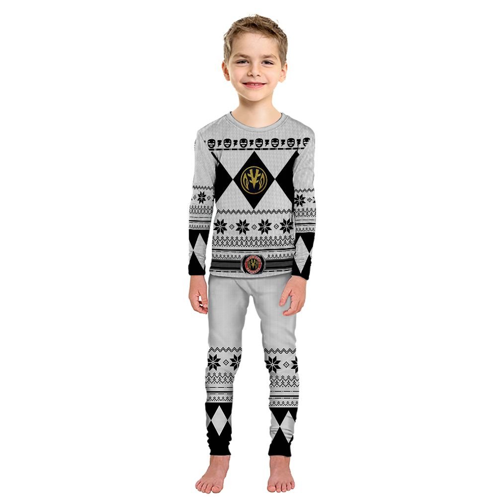 3D White Mighty Morphin Power Ranger Ugly Christmas Custom Pajamas Set