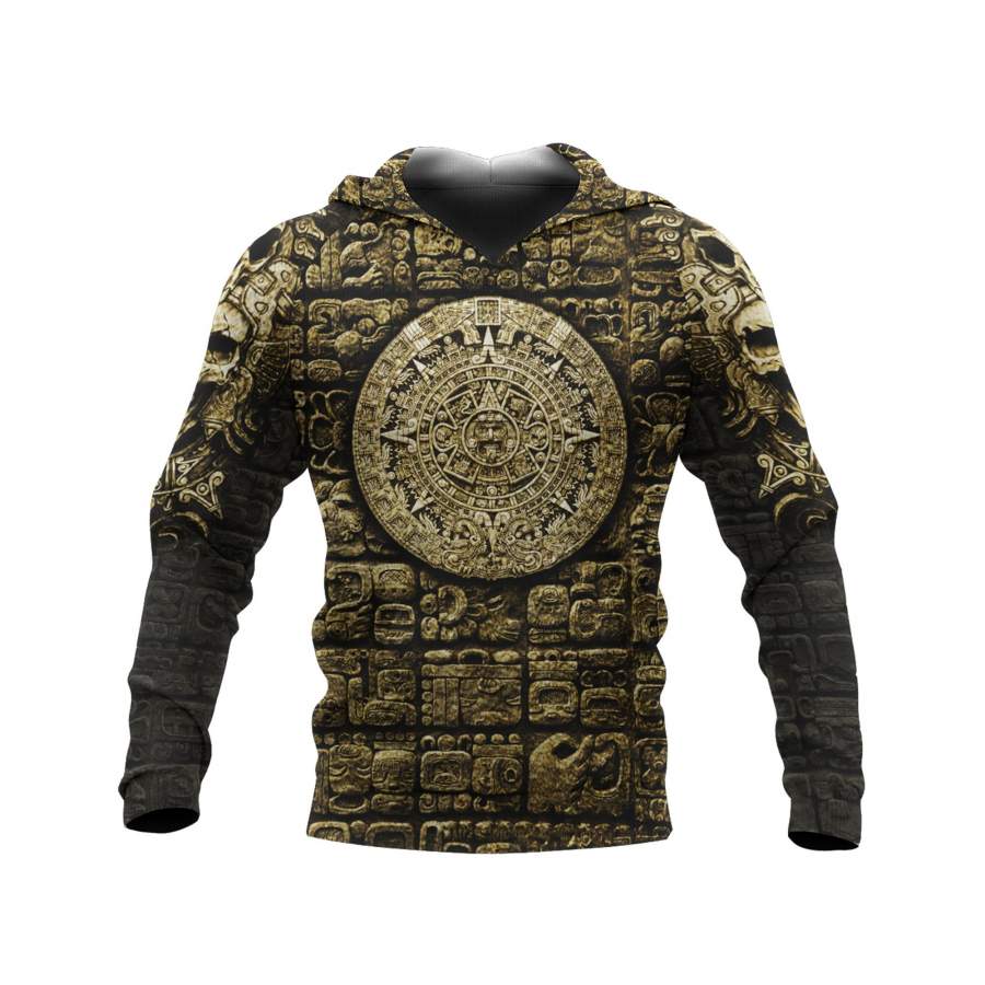 Aztec Warrior Hoodie – Mayan Calendar Aztec Hieroglyphic Mayan Hoodie Mexican Gold Style