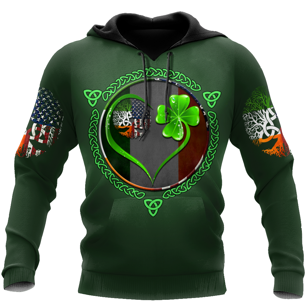 Dilypod Premium Irish Saint Patrick’S Day Printed Unisex Shirts, Heart Shamrock Lucky Ireland Usa Flag Shirt