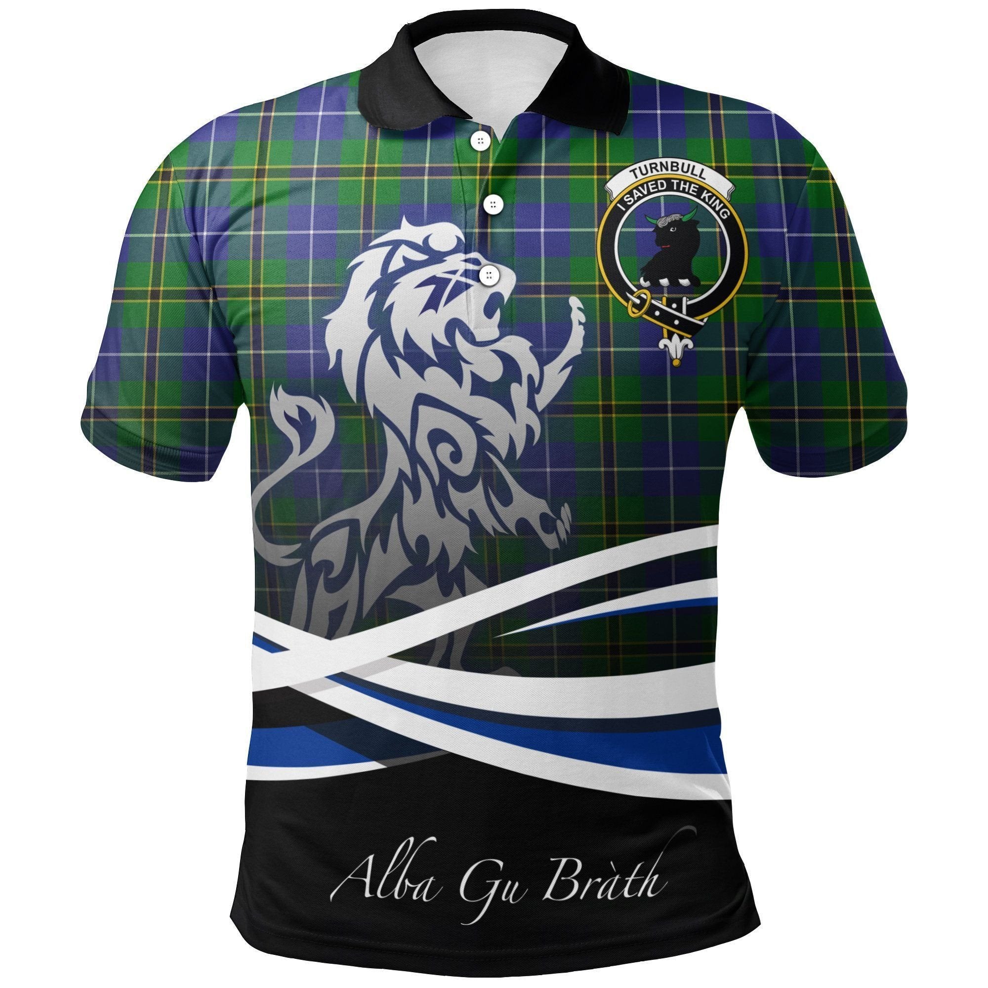 Turnbull Hunting Clan Polo Shirt, Scottish Tartan Turnbull Hunting Clans Polo Shirt Crest Lion Style